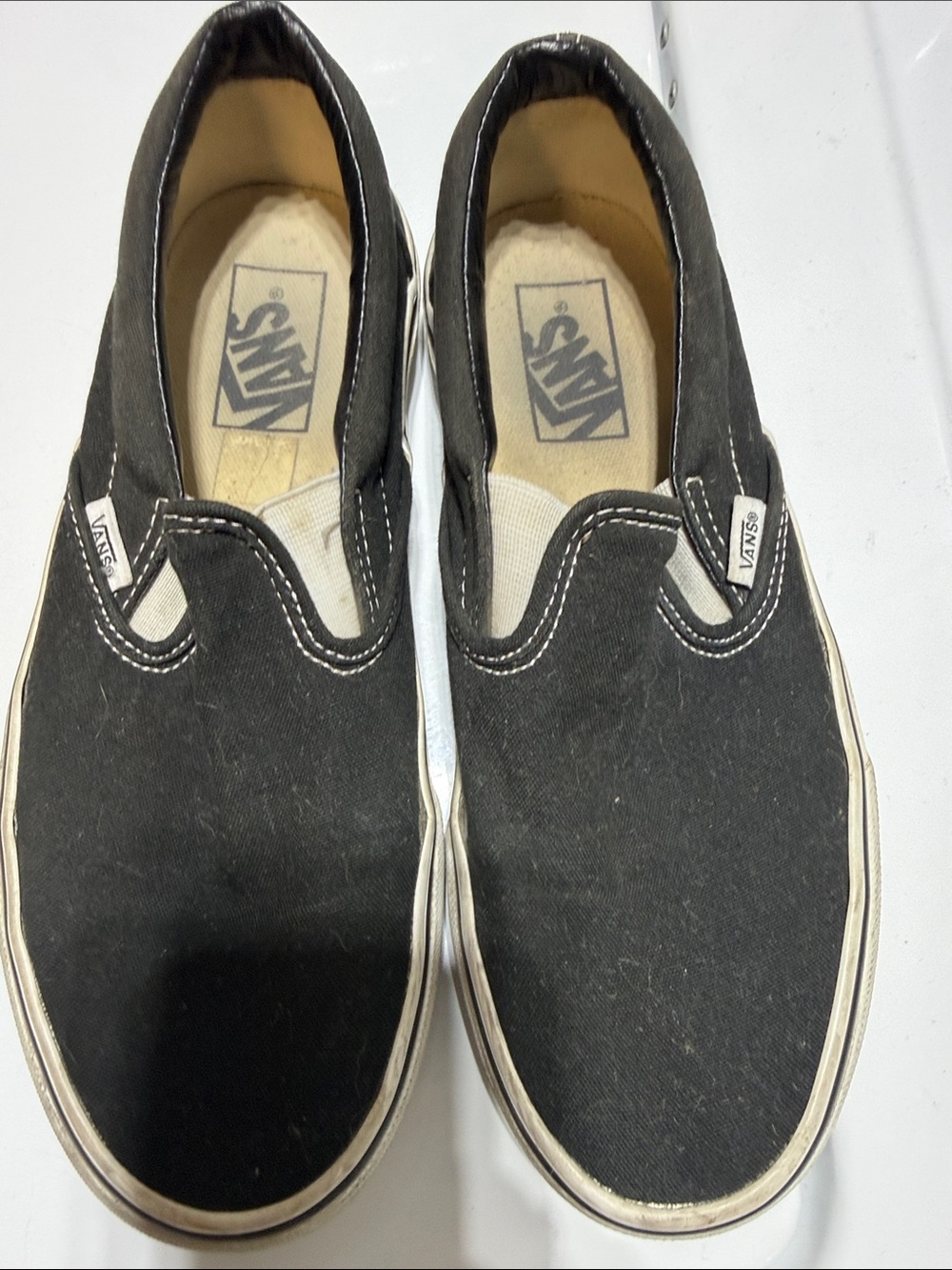 Vans Black Slip-On Canvas Shoes with White Trim